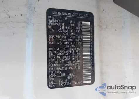 2021 Nissan Rogue Sv Intelligent Awd z USA, uszkodzony, nr VIN JN8AT3BB6MW215353